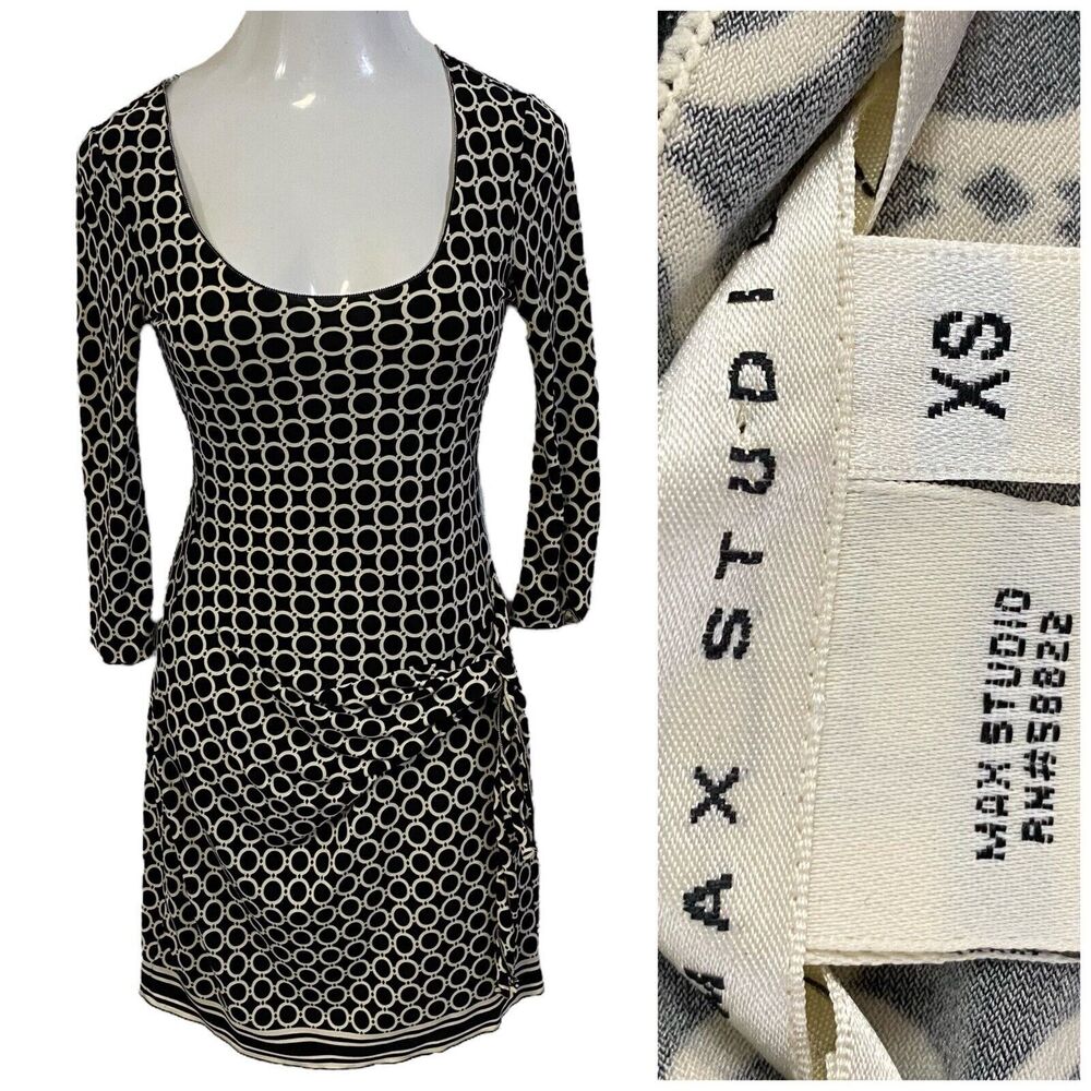 Max Studio Dress Womens XS Faux Wrap Stretch Black Work Office Career Corpcore